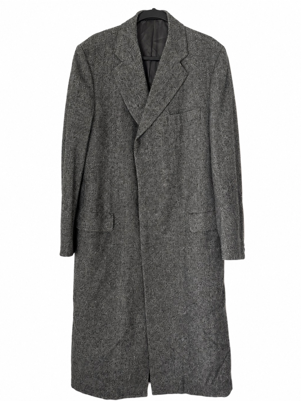 Vintage Paul Stuart Gray Herringbone Wool Overcoat Made in Canada Extra Tall 42L